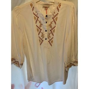 Cream XXL Bishop 3/4 Sleeve Embroidered Blouse - Knox Rose